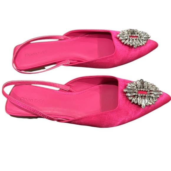 Open Edit Kendall Fuschia Pointy Crystal Embellished Slingback Flats Size - Picture 8 of 11